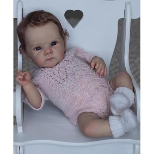 LKBOBIR Simulation Reborn Baby 55 cm 22 Zoll Weiches Silikon-Vinyl Handgefertigt Lebensecht Realistisch Aussehendes Baby-PüPpchen, Rosa Strickkleid,Lang Reborn Puppen MäDchen von LKBOBIR
