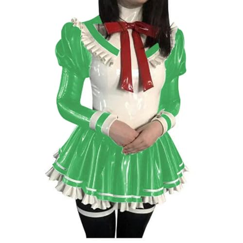 LKHFNBMUDCSX Faltenkleid Wetlook Lackleder Puffärmel Party Mini Ausgestelltes Kleid Halloween Cosplay, grün, XXL von LKHFNBMUDCSX