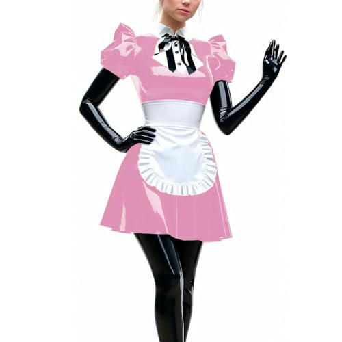 LKHFNBMUDCSX Halloween-Kostüm, Cosplay-Kostüm, Vinyl-PVC-Leder, Umlegekragen, A-Linie, Dienstmädchen-Kleider-Set LKHFNBMUDCSX Halloween-Kostüm, Cosplay-Kostüm, Vinyl-PVC-Leder, Umlegekragen, A-Linie, Dienstmädchen-Kleider-Set von LKHFNBMUDCSX