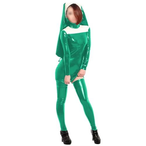 LKHFNBMUDCSX PVC-Lederkleid mit Strümpfen, Bodycon, Nachtclub-Kleid, Kopfbedeckung, Halloween-Cosplay-Kostüme, Größe 7XL von LKHFNBMUDCSX