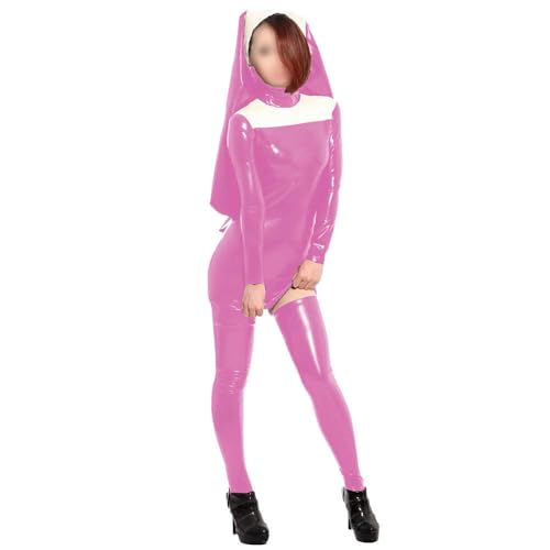 LKHFNBMUDCSX PVC-Lederkleid mit Strümpfen, Bodycon, Nachtclub-Kleid, Kopfbedeckung, Halloween-Cosplay-Kostüme, Größe 7XL von LKHFNBMUDCSX