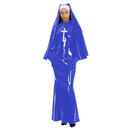 LKHFNBMUDCSX PVC Nonne Schwester Gewohnheit Kostüm für Frauen Meerjungfrau langes Kleid mit Handschuhen Cosplay Nonne Fancy Uniform von LKHFNBMUDCSX