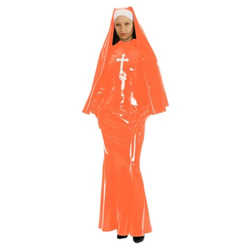 LKHFNBMUDCSX PVC Nonne Schwester Gewohnheit Kostüm für Frauen Meerjungfrau langes Kleid mit Handschuhen Cosplay Nonne Fancy Uniform von LKHFNBMUDCSX