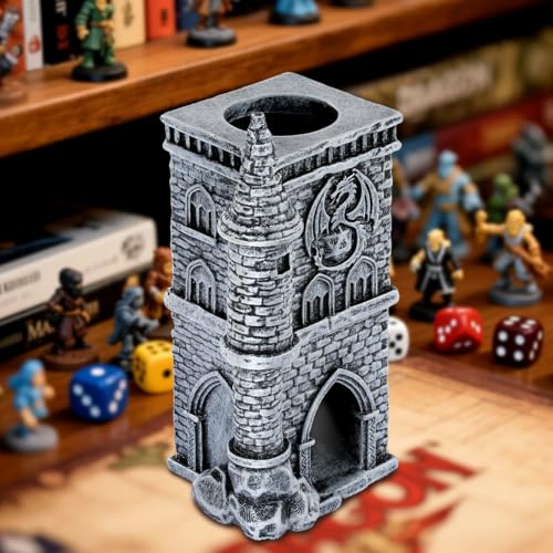 Drachen Schloss Würfelturm für Alle Würfelgrößen, 3D Harz Würfelschale Castle, DND Brettspiel Zubehör, D&D Tischplatte Rollenspiele, Geschenkset für Fantasie Spieler (Keine Würfel Enthalten) von LKKCHER DESIGN