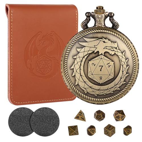 Mini-D&D-Würfel-Set mit Bronze-Steampunk-Drachenschwalbenschwanz, Taschenuhrgehäuse, DND-Würfelbeutel, 7-teiliges polyedrisches Würfel-Set, tragbares DND-Starterset, Brettspiel-Zubehör, RPG Mini-D&D-Würfel-Set mit Bronze-Steampunk-Drachenschwalbenschwanz, Taschenuhrgehäuse, DND-Würfelbeutel, 7-teiliges polyedrisches Würfel-Set, tragbares DND-Starterset, Brettspiel-Zubehör, RPG von LKKCHER DESIGN