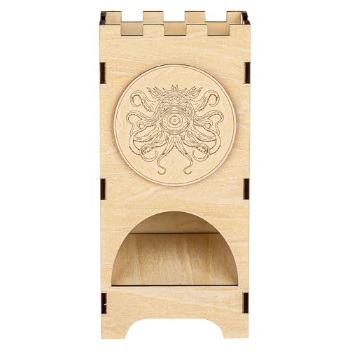 Oktopus Augenmonster Würfelturm, Holz DND Würfel Rollenturm, Fantasy Brettspiel Zubehör, Rollenspiel Tragbar Würfeltablett, Camping Spielbox, D&D Geschenke für Spieler (Würfel nicht enthalten) von LKKCHER DESIGN