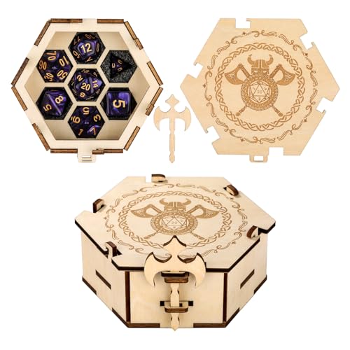 Würfel Box Aufbewahrung, 7 Polyedrische Würfel, D&D Zubehör, Holz Hexagon Wikinger Muster mit Axt, Rollenspiele Satz, Würfelbox DND, Geschenke für Tabletop Spieler Würfel Box Aufbewahrung, 7 Polyedrische Würfel, D&D Zubehör, Holz Hexagon Wikinger Muster mit Axt, Rollenspiele Satz, Würfelbox DND, Geschenke für Tabletop Spieler von LKKCHER DESIGN