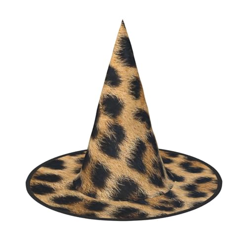 Halloween-Hexenhut mit rauem Leopardenmuster, für Damen und Herren, spitzer Hut, Dekoration, Cosplay von LKLDDPZB