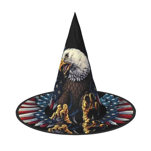 LKLDDPZB Amerikanische Adlerflagge, bedruckt, Halloween-Hexenhut für Damen und Herren, spitzer Hut, Dekoration, Cosplay von LKLDDPZB