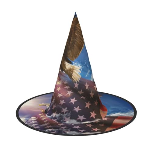 LKLDDPZB Amerikanische Flagge Adler Kunst gedruckt Halloween Hexenhut für Damen und Herren Spitzhut Dekoration Cosplay von LKLDDPZB