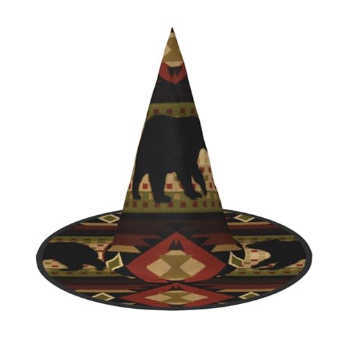 LKLDDPZB Bären-bedruckter Halloween-Hexenhut für Damen und Herren, spitzer Hut, Dekoration, Cosplay von LKLDDPZB
