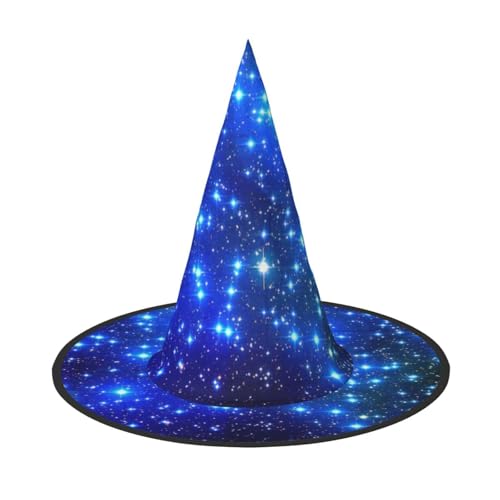 LKLDDPZB Blaue glänzende Sterne, bedruckter Halloween-Hexenhut für Damen und Herren, spitzer Hut, Dekoration, Cosplay LKLDDPZB Blaue glänzende Sterne, bedruckter Halloween-Hexenhut für Damen und Herren, spitzer Hut, Dekoration, Cosplay von LKLDDPZB