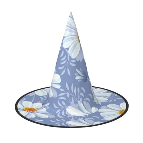 LKLDDPZB Blauer Halloween-Hexenhut mit Gänseblümchen-Motiv, für Damen und Herren, spitzer Hut, Dekoration, Cosplay von LKLDDPZB