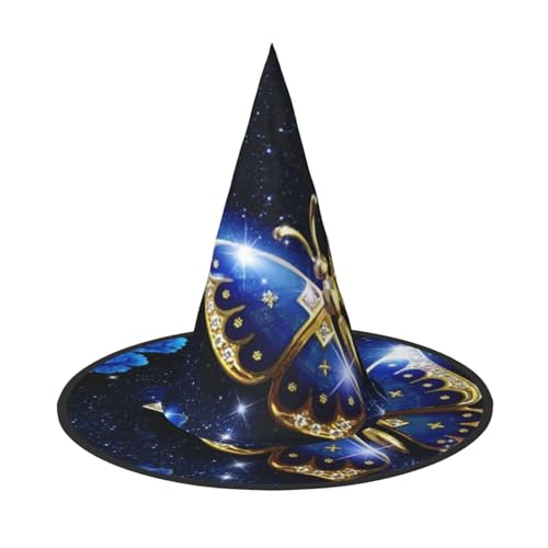 LKLDDPZB Blauer Schmetterling gedruckt Halloween Hexenhut für Damen und Herren spitzer Hut Dekoration Cosplay LKLDDPZB Blauer Schmetterling gedruckt Halloween Hexenhut für Damen und Herren spitzer Hut Dekoration Cosplay von LKLDDPZB