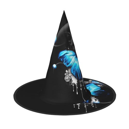 LKLDDPZB Blauer Schmetterling gedruckt Halloween Hexenhut für Damen und Herren spitzer Hut Dekoration Cosplay LKLDDPZB Blauer Schmetterling gedruckt Halloween Hexenhut für Damen und Herren spitzer Hut Dekoration Cosplay von LKLDDPZB