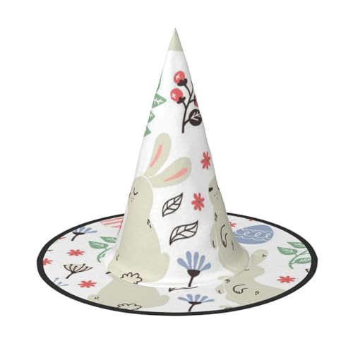 LKLDDPZB Blumenhut mit Hasen und Vögeln, bedruckt, Halloween-Hexenhut, für Damen und Herren, spitzer Hut, Dekoration, Cosplay von LKLDDPZB