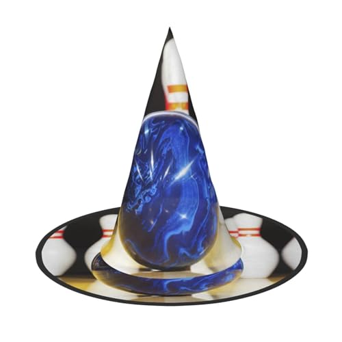 LKLDDPZB Bowling bedruckter Halloween-Hexenhut für Damen und Herren, spitzer Hut, Dekoration, Cosplay von LKLDDPZB