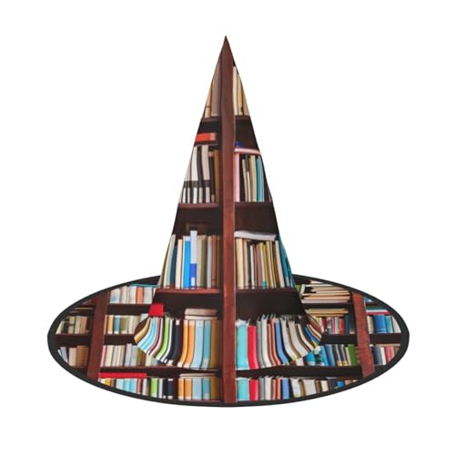 LKLDDPZB Bücher bedruckter Halloween-Hexenhut für Damen und Herren, spitzer Hut, Dekoration, Cosplay von LKLDDPZB