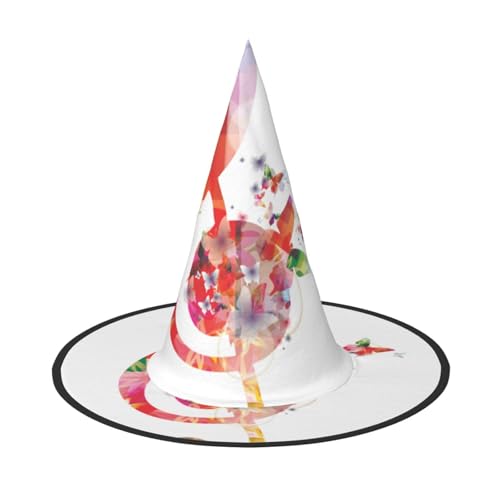 LKLDDPZB Bunte Musik, bedruckt, Halloween-Hexenhut für Damen und Herren, spitzer Hut, Dekoration, Cosplay von LKLDDPZB