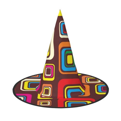 LKLDDPZB Bunte Quadrate bedruckter Halloween-Hexenhut für Damen und Herren, spitzer Hut, Dekoration, Cosplay von LKLDDPZB