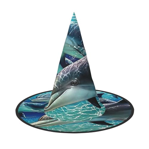 LKLDDPZB Dolphins Printed Halloween Witch Hat For Women And Men Pointy Hat Decoration Cosplay von LKLDDPZB