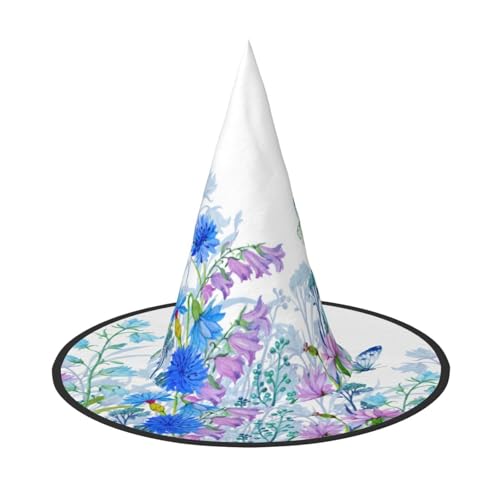 LKLDDPZB Dragonfly And Flowers Printed Halloween Witch Hat For Women And Men Pointy Hat Decoration Cosplay von LKLDDPZB