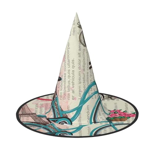 LKLDDPZB Eiffelturm Fahrrad gedruckt Halloween Hexenhut für Damen und Herren spitzer Hut Dekoration Cosplay LKLDDPZB Eiffelturm Fahrrad gedruckt Halloween Hexenhut für Damen und Herren spitzer Hut Dekoration Cosplay von LKLDDPZB