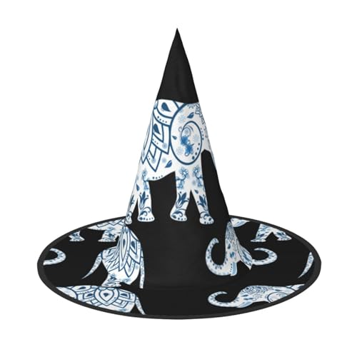 LKLDDPZB Elefant bedruckter Halloween-Hexenhut für Damen und Herren, spitzer Hut, Dekoration, Cosplay von LKLDDPZB
