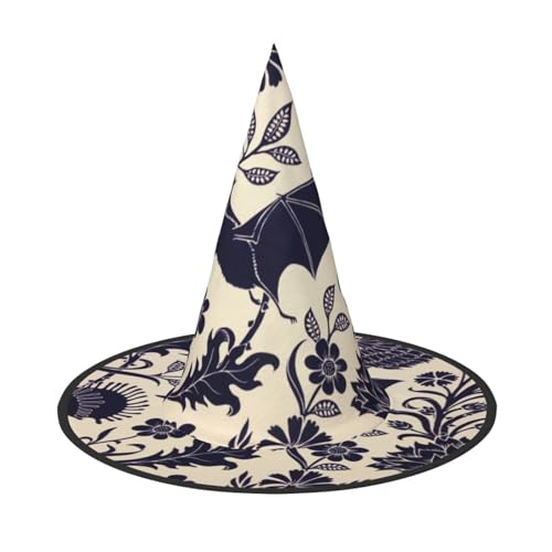 LKLDDPZB Fledermaus-Druck, bedruckter Halloween-Hexenhut für Damen und Herren, spitzer Hut, Dekoration, Cosplay von LKLDDPZB