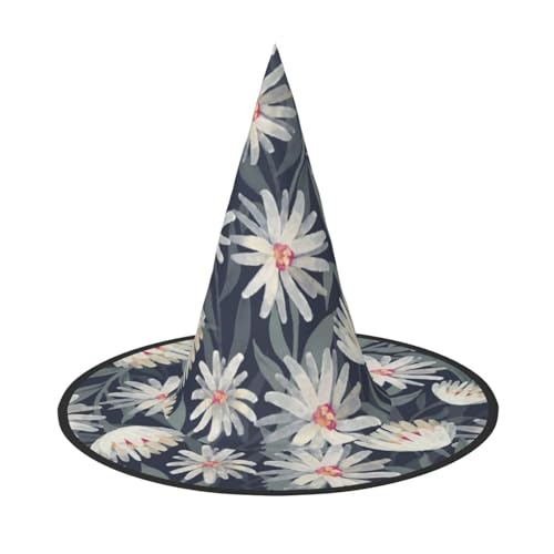 LKLDDPZB Gänseblümchen bedruckter Halloween-Hexenhut für Damen und Herren, spitzer Hut, Dekoration, Cosplay von LKLDDPZB