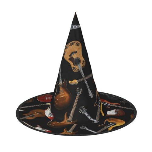 LKLDDPZB Gitarren bedruckter Halloween-Hexenhut für Damen und Herren, spitzer Hut, Dekoration, Cosplay von LKLDDPZB