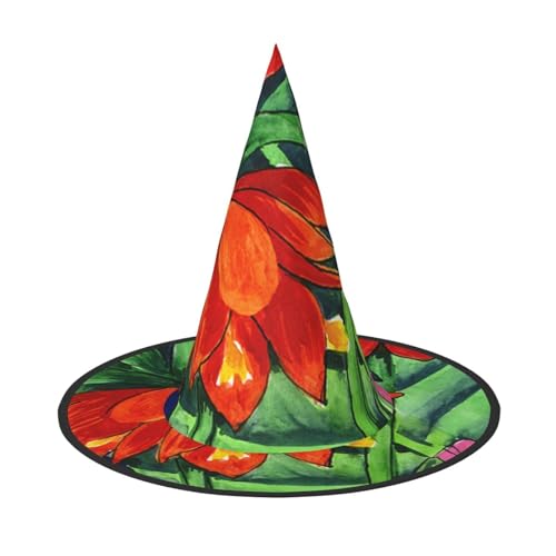 LKLDDPZB Halloween-Hexenhut mit Blumendruck, für Damen und Herren, spitzer Hut, Dekoration, Cosplay von LKLDDPZB