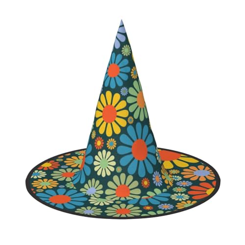 LKLDDPZB Halloween-Hexenhut mit Blumenmuster für Damen und Herren, spitzer Hut, Dekoration, Cosplay von LKLDDPZB