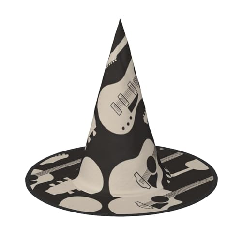 LKLDDPZB Halloween-Hexenhut mit Gitarrenmuster, für Damen und Herren, spitzer Hut, Dekoration, Cosplay von LKLDDPZB