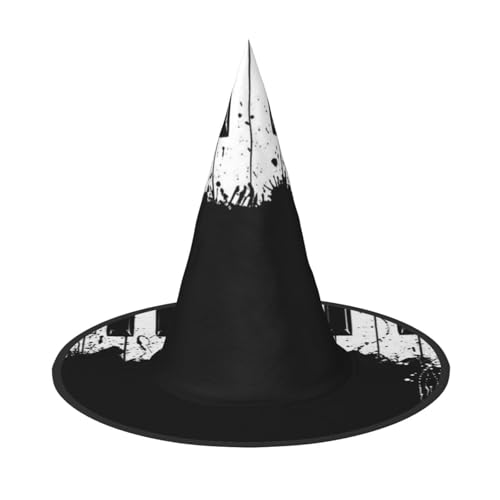 LKLDDPZB Halloween-Hexenhut mit Klavierdruck, für Damen und Herren, spitzer Hut, Dekoration, Cosplay von LKLDDPZB
