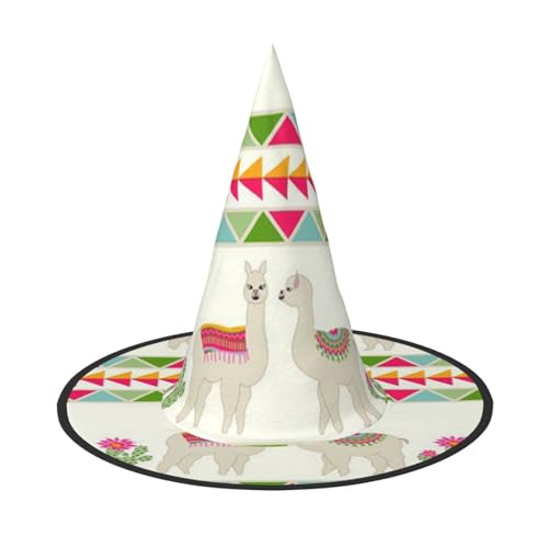 LKLDDPZB Halloween-Hexenhut mit Lama- und Kaktus-Druck, für Damen und Herren, spitzer Hut, Dekoration, Cosplay von LKLDDPZB