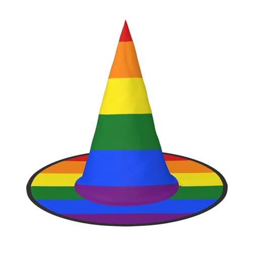 LKLDDPZB Halloween-Hexenhut mit Regenbogen-Druck, für Damen und Herren, spitzer Hut, Dekoration, Cosplay von LKLDDPZB