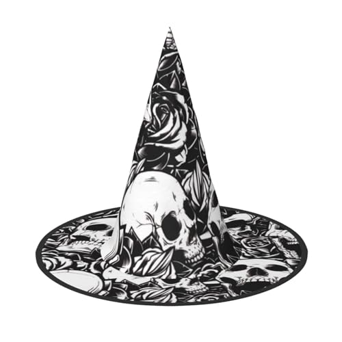 LKLDDPZB Halloween-Hexenhut mit Totenkopf-Motiv, für Damen und Herren, spitzer Hut, Dekoration, Cosplay von LKLDDPZB
