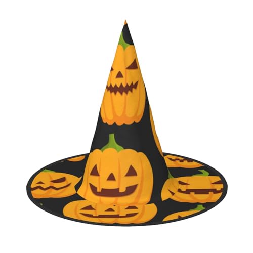 LKLDDPZB Halloween-Kürbis-Muster, bedruckt, Halloween-Hexenhut für Damen und Herren, spitzer Hut, Dekoration, Cosplay von LKLDDPZB