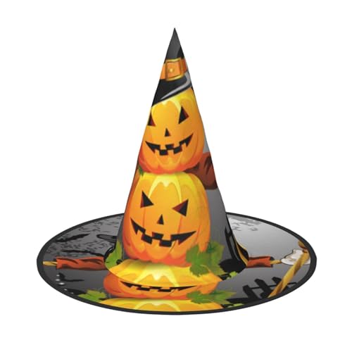 LKLDDPZB Halloween Kürbis gedruckt Halloween Hexenhut für Damen und Herren spitzer Hut Dekoration Cosplay von LKLDDPZB
