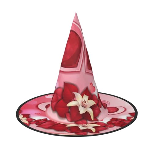 LKLDDPZB Happy Valentine'S Day bedruckter Halloween-Hexenhut für Damen und Herren, spitzer Hut, Dekoration, Cosplay von LKLDDPZB