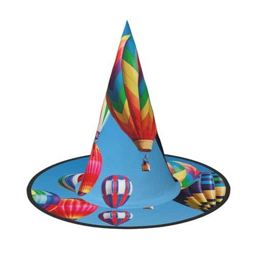 LKLDDPZB Heißluftballons bedruckter Halloween-Hexenhut für Damen und Herren, spitzer Hut, Dekoration, Cosplay von LKLDDPZB