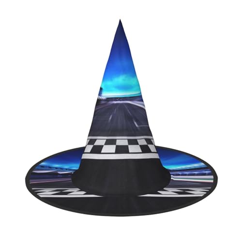 LKLDDPZB Hexenhut für Damen und Herren, Motiv: Rennstrecke, bedruckt, für Halloween, Dekoration für Cosplay von LKLDDPZB