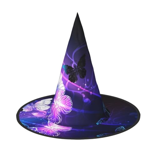 LKLDDPZB Hintergrund mit Nachtschmetterlingen, bedruckt, Halloween-Hexenhut für Damen und Herren, spitzer Hut, Dekoration, Cosplay von LKLDDPZB