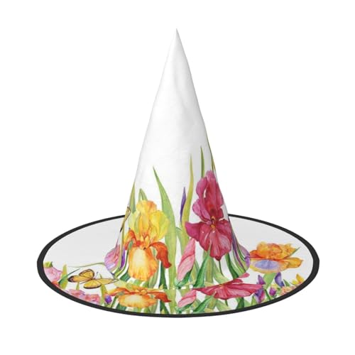 LKLDDPZB Iris Blume, Schmetterling, bedruckt, Halloween, Hexenhut, für Damen und Herren, spitzer Hut, Dekoration, Cosplay LKLDDPZB Iris Blume, Schmetterling, bedruckt, Halloween, Hexenhut, für Damen und Herren, spitzer Hut, Dekoration, Cosplay von LKLDDPZB