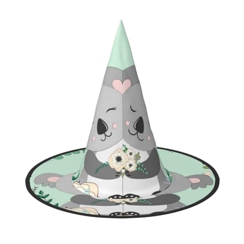 LKLDDPZB Koala bedruckter Halloween-Hexenhut für Damen und Herren, spitzer Hut, Dekoration, Cosplay von LKLDDPZB