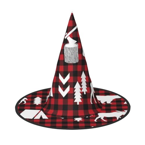 LKLDDPZB Kuh Hirsch Baum Weihnachten gedruckt Halloween Hexenhut für Damen und Herren Spitzhut Dekoration Cosplay von LKLDDPZB
