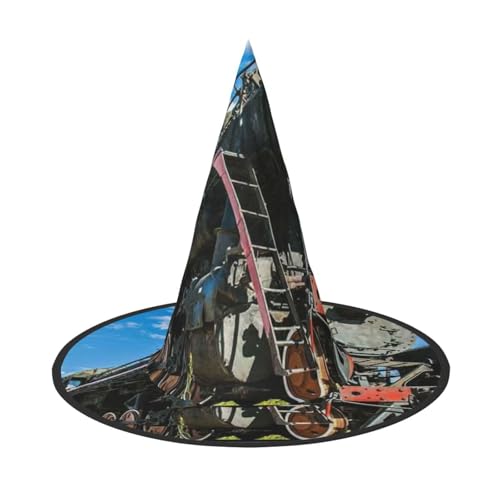 LKLDDPZB Lokomotive bedruckter Halloween-Hexenhut für Damen und Herren, spitzer Hut, Dekoration, Cosplay von LKLDDPZB
