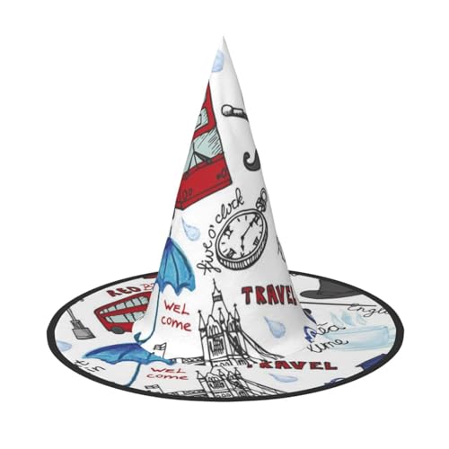 LKLDDPZB London bedruckter Halloween-Hexenhut für Damen und Herren, spitzer Hut, Dekoration, Cosplay LKLDDPZB London bedruckter Halloween-Hexenhut für Damen und Herren, spitzer Hut, Dekoration, Cosplay von LKLDDPZB