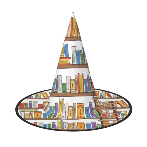 LKLDDPZB Lustige Bücherregal-Kollektion und Leiter, bedruckt, Halloween-Hexenhut für Damen und Herren, spitzer Hut, Dekoration, Cosplay LKLDDPZB Lustige Bücherregal-Kollektion und Leiter, bedruckt, Halloween-Hexenhut für Damen und Herren, spitzer Hut, Dekoration, Cosplay von LKLDDPZB